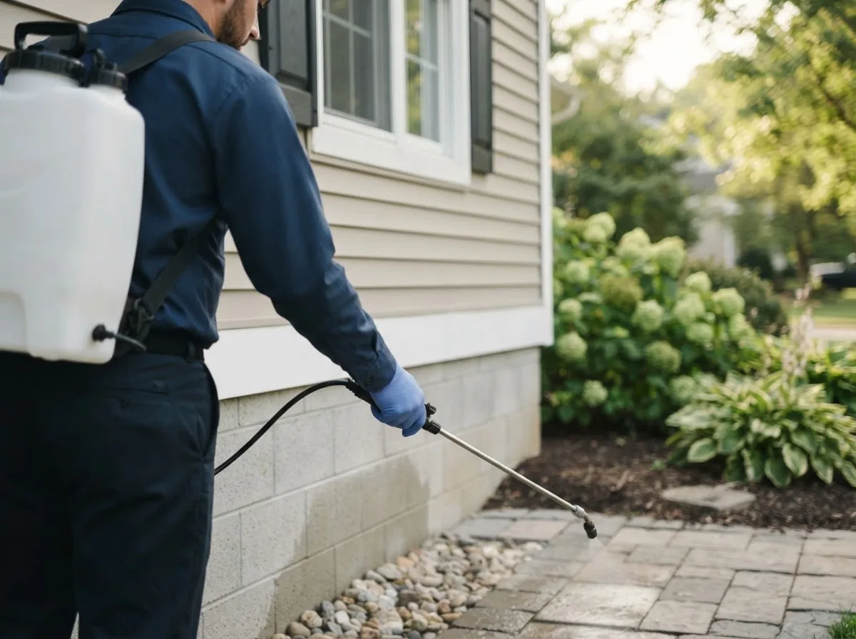 Pest control technician inspecting a home in Coram, NY